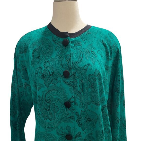 Jon Albert Womens Large Teal Paisley Button-Up Cardigan Sweater With Black Trim - Picture 5 of 6